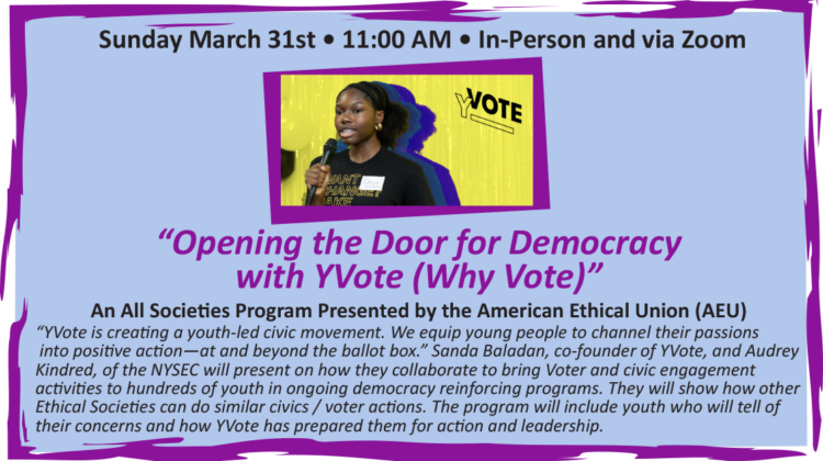 “OPENING THE DOOR FOR DEMOCRACY WITH YVOTE” An American Ethical Union (AEU) All Societies Program